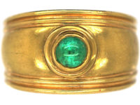 Vintage 9ct Gold & Cabochon Emerald Wide Ring