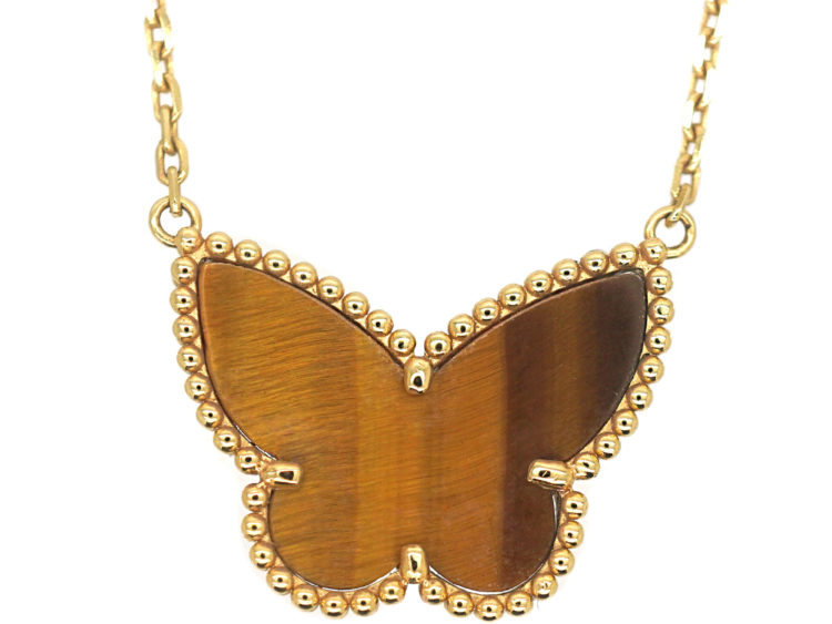 18ct Gold & Tiger's Eye Butterfly on 18ct Gold Chain by Van Cleef & Arpels
