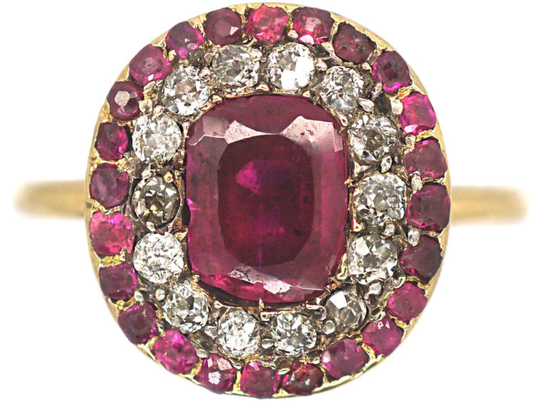 Georgian Ruby & Diamond Oval Cluster Ring