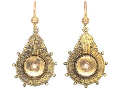 Victorian 15ct Gold Drop Earrings set with Natural Split Pearls