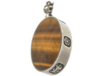 Silver Double Sided Queen's Silver Jubilee Pendant With Tiger's Eye & Agate