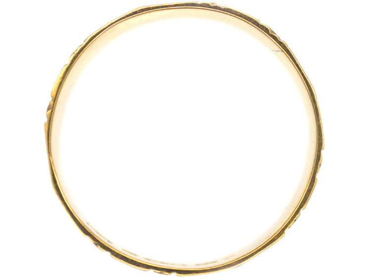 Edwardian Large 9ct Gold Wide Engraved Wedding Ring