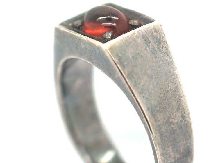 Silver Ring set with a Cabochon Garnet