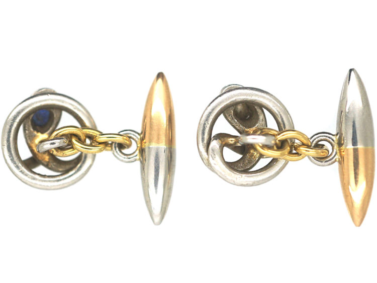 Edwardian Platinum & 15ct Gold Snake Cufflinks set with a Diamond and a Sapphire