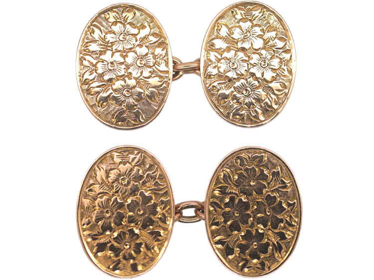 Victorian 9ct Gold Cufflinks with Floral Design