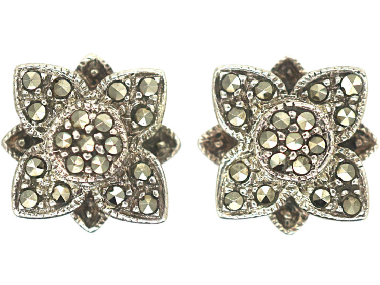 Silver & Marcasite Flower Earrings