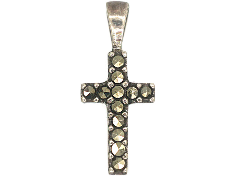 Tiny Silver Marcasite Cross Pendant
