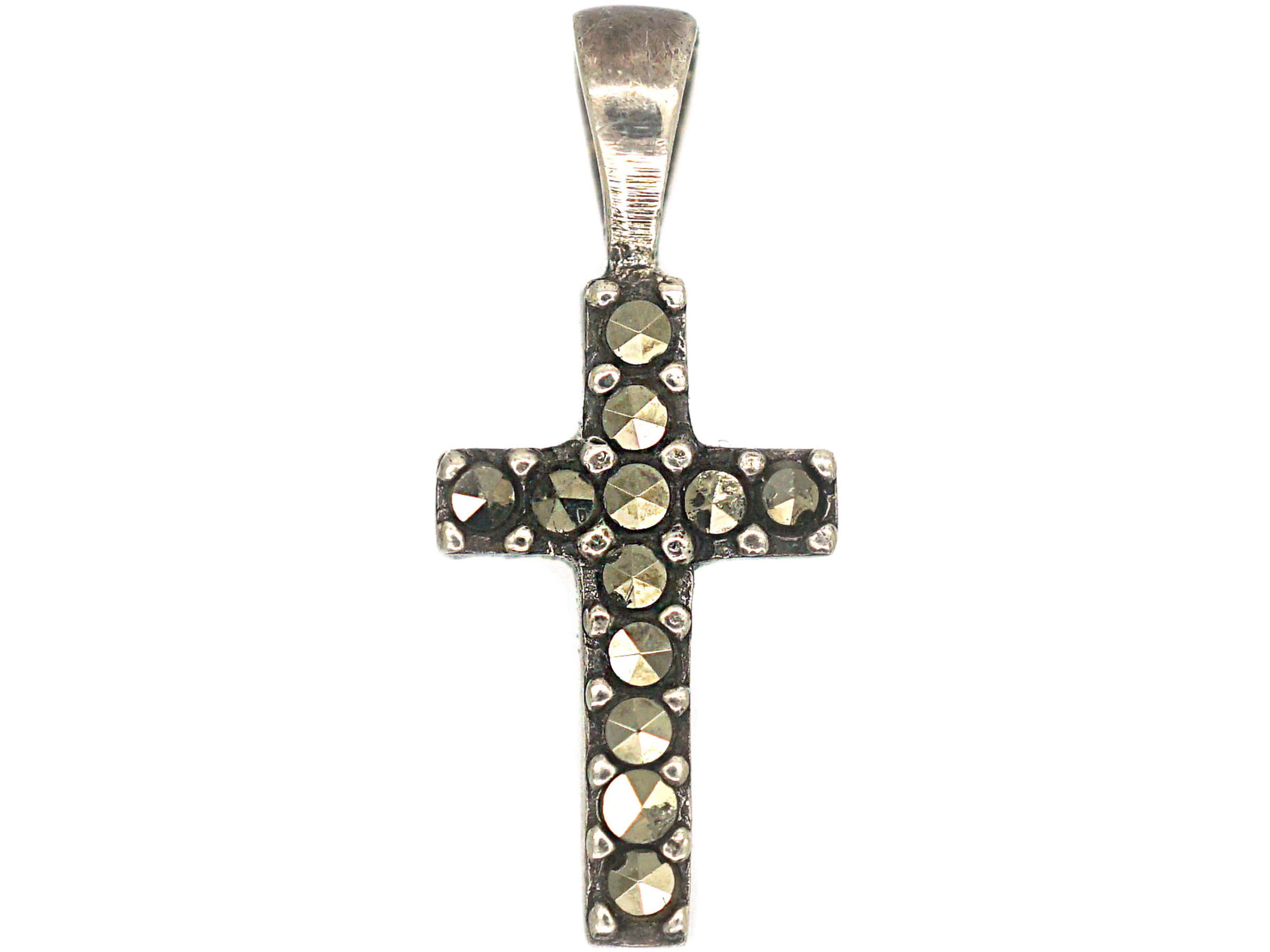 Tiny Silver Marcasite Cross Pendant (880H) | The Antique Jewellery Company