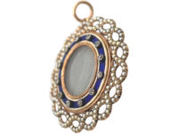 Georgian 15ct Gold, Diamond, Natural Split Pearls & Blue Enamel Pendant