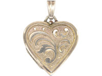 Silver Heart Engraved Locket With Baroque Swirls