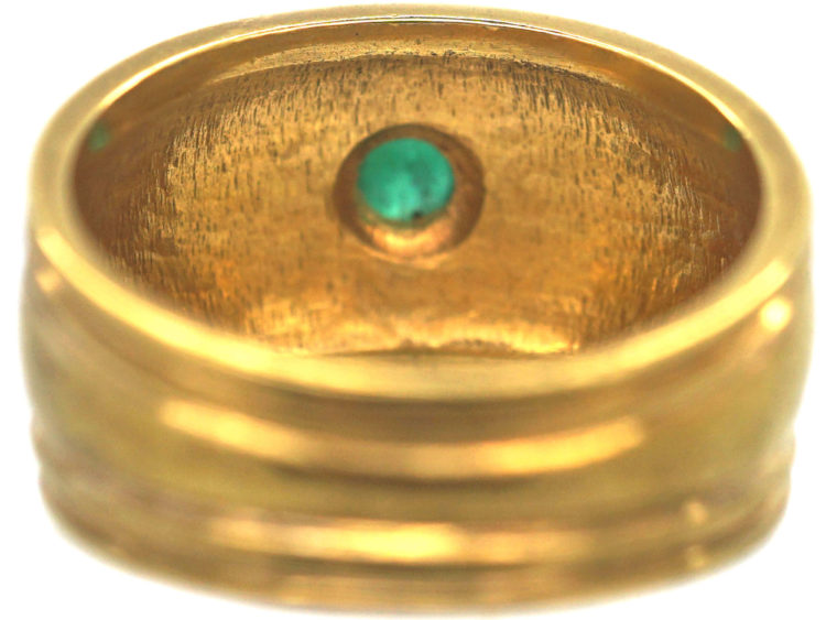 Vintage 9ct Gold & Cabochon Emerald Wide Ring