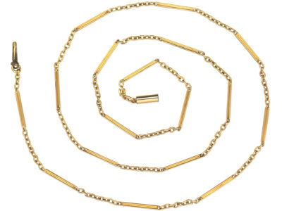 Edwardian 15ct Gold Baton & Trace Link Chain