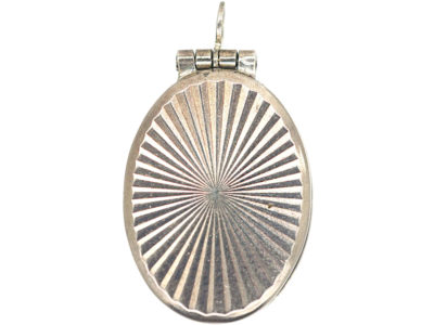 Small Silver Oval Locket with Sunburst Design