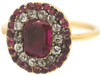 Georgian Ruby & Diamond Oval Cluster Ring