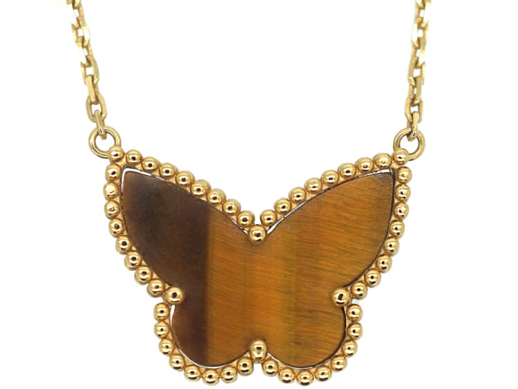18ct Gold & Tiger's Eye Butterfly on 18ct Gold Chain by Van Cleef & Arpels