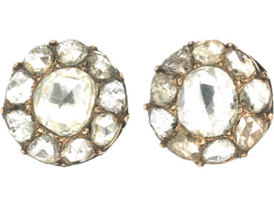 19th Century 14ct Gold Rose Diamond Cluster Earrings