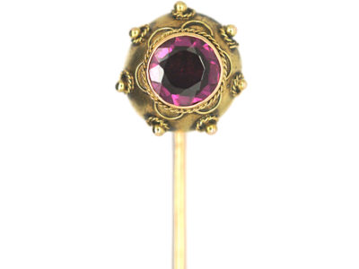 Victorian 15ct Gold Etruscan Style Tie Pin set with a Garnet