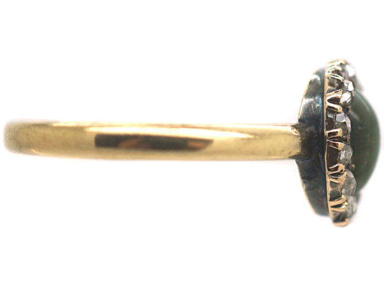 Edwardian 18ct Gold, Cat's Eye Chrysoberyl & Rose Diamond Cluster Ring