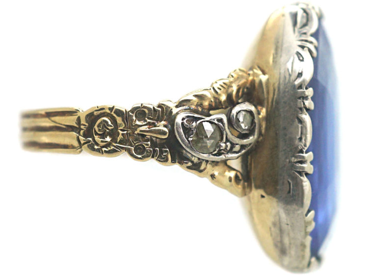 15ct Gold & Silver Georgian Ring set with a Large Sapphire