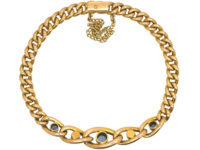 Edwardian 15ct Gold, Sapphire & Pearl Curb Link Bracelet