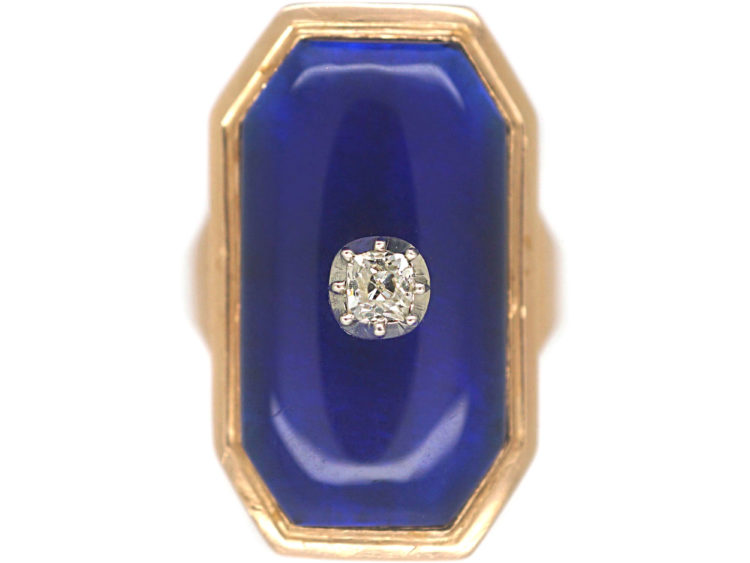 Georgian Blue Glass & Old Mine Cut Diamond Bague au Firmament Ring