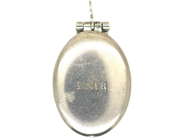 Small Silver Oval Locket with Sunburst Design