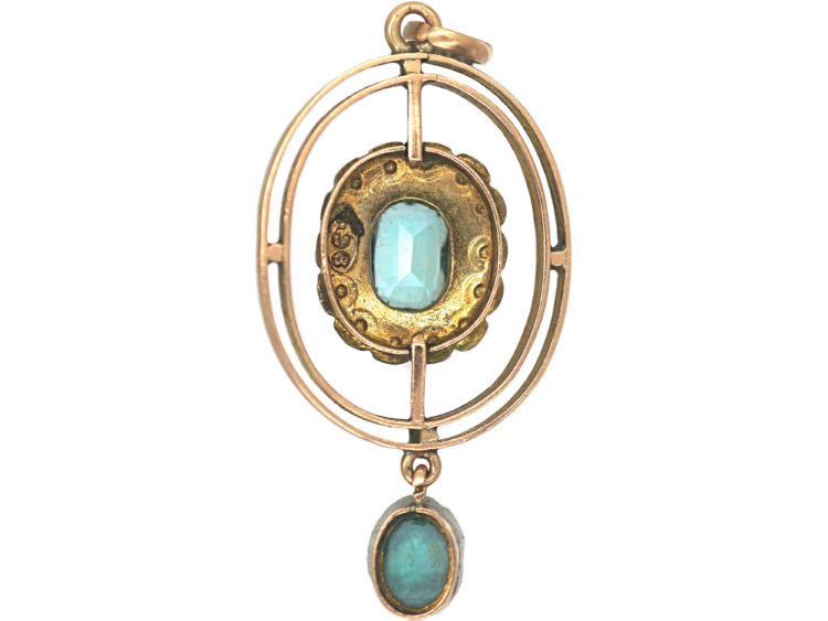 Edwardian 9ct Gold, Aquamarine & Natural Split Pearls Pendant