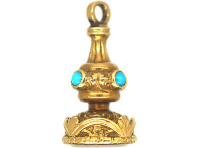 Regency 18ct Gold & Turquoise Seal with Chalcedony Base