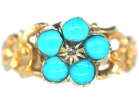 Regency 15ct Gold & Turquoise & Rose Diamond Forget me Not Ring