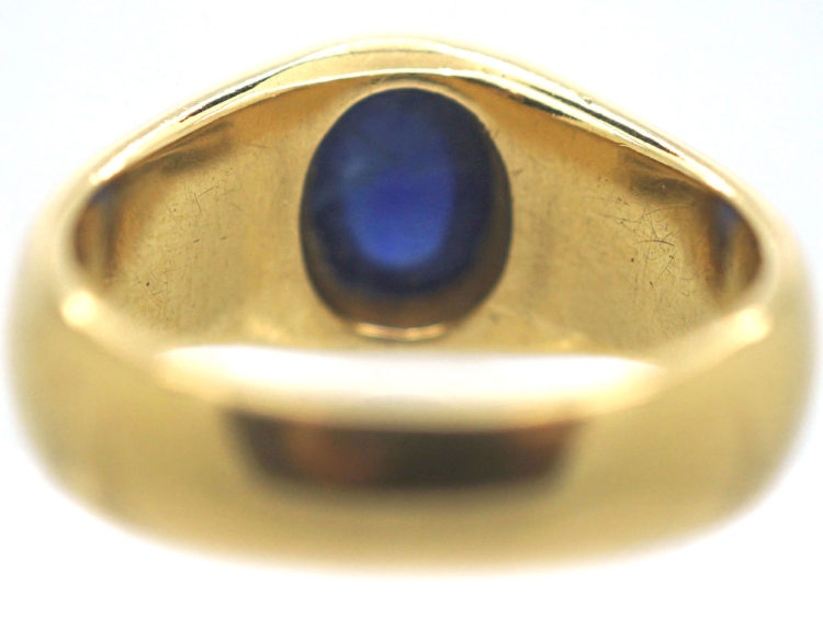 Art Deco 18ct Gold Cabochon Sapphire Rub Over Set Ring