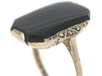 Art Deco Silver, Marcasite & Onyx Rectangular Ring
