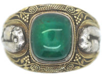 Large Arts & Crafts Gold & Silver Ring set with a Sugar Loaf Emerald & Owl Detail by William Thomas Blackband