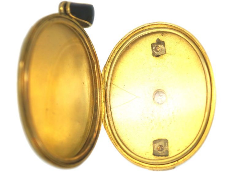 Victorian 18ct Gold & Black Enamel Oval Locket set with a Diamond