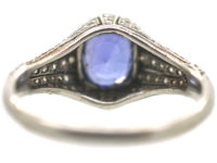 Art Deco Platinum, Ceylon Sapphire & Rose Diamond Ring