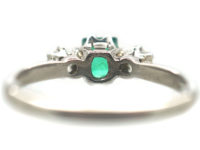 Art Deco Platinum Emerald & Diamond Three Stone Ring