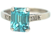 Art Deco 18ct White Gold Zircon & Diamond Rectangular Ring
