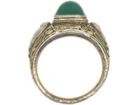 Large Arts & Crafts Gold & Silver Ring set with a Sugar Loaf Emerald & Owl Detail by William Thomas Blackband