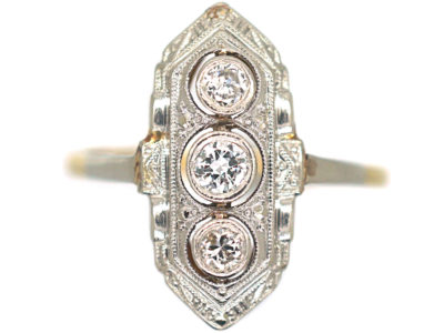 Art Deco 14ct Yellow & White Gold Three Stone Diamond Ring