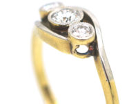Edwardian 18ct Gold & Platinum Three Stone Diamond Crossover Ring