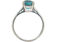 Art Deco 18ct White Gold Zircon & Diamond Rectangular Ring