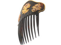 Large Victorian Tortoiseshell Hair Comb With Gold Cornucopias of Roses