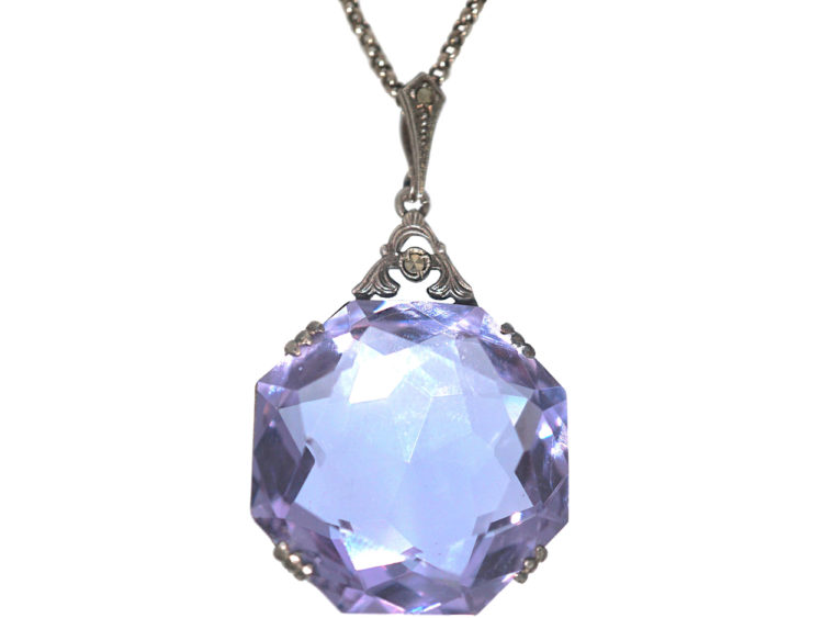Art Deco Synthetic Colour Change Spinel Pendant on Silver Chain