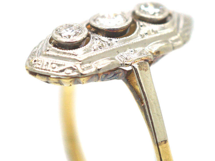 Art Deco 14ct Yellow & White Gold Three Stone Diamond Ring