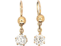 Edwardian Gold & Solitaire Old Mine Cut Diamond Drop Earrings