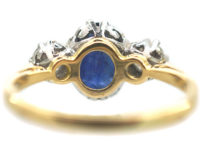 Art Deco 18ct Gold, Sapphire & Diamond Three Stone Ring