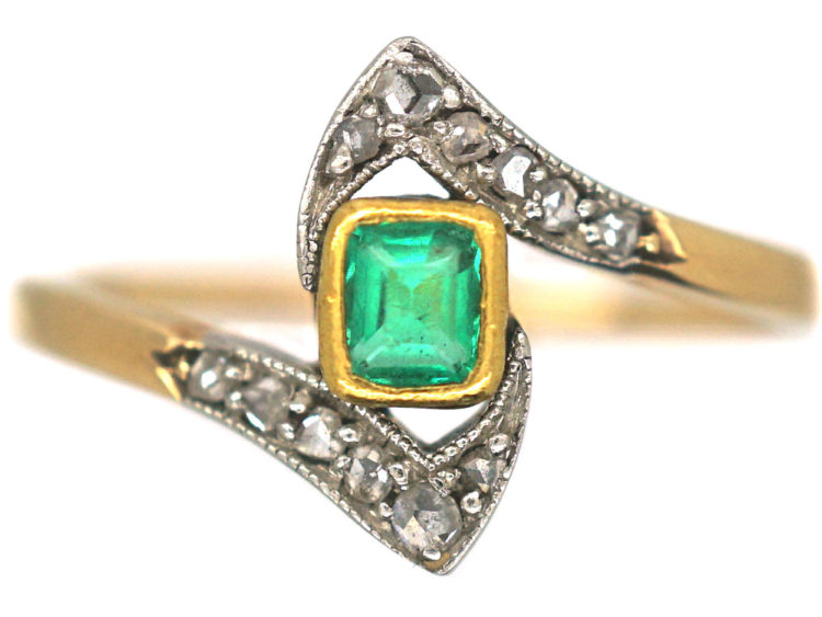 Art Deco Emerald & Rose Diamond Ring