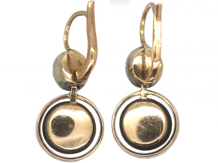 Art Deco Silver & Gold Rose Diamond Drop Earrings