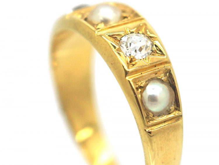 Victorian 18ct Gold Natural Split Pearl & Diamond Ring