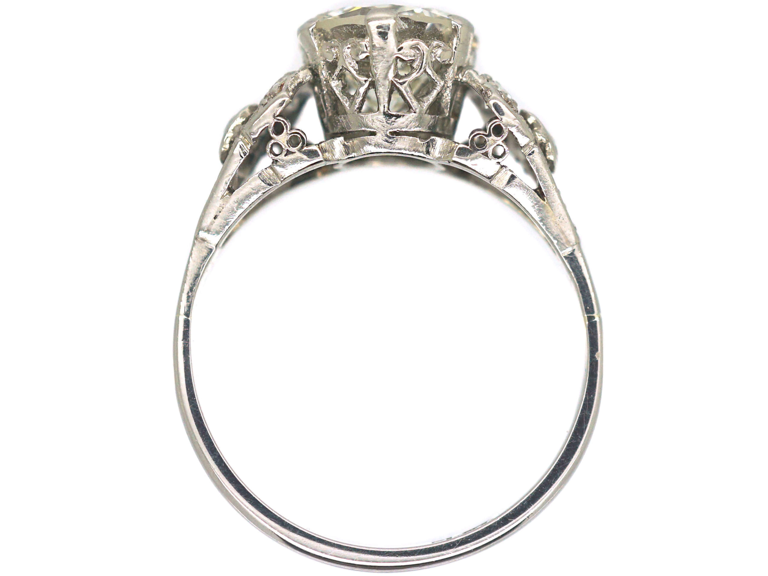 Art Deco Platinum, Solitaire Diamond Ring with Diamond Set Shoulders ...