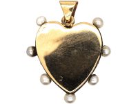 Edwardian 15ct Gold Blue & White Enamel, Natural Pearl & Rose Diamond Heart Pendant